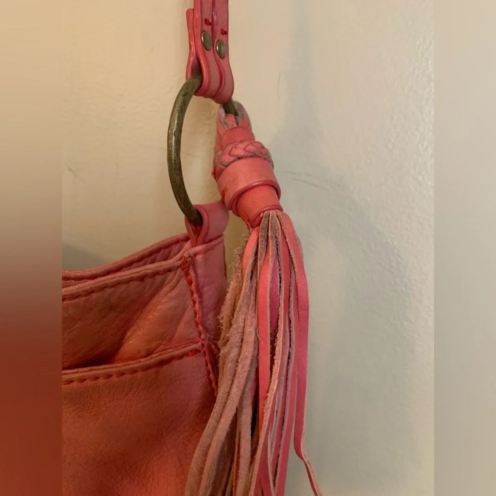 Lucky brand leather pink crossbody purse Bohemian boho hippie grungy festival